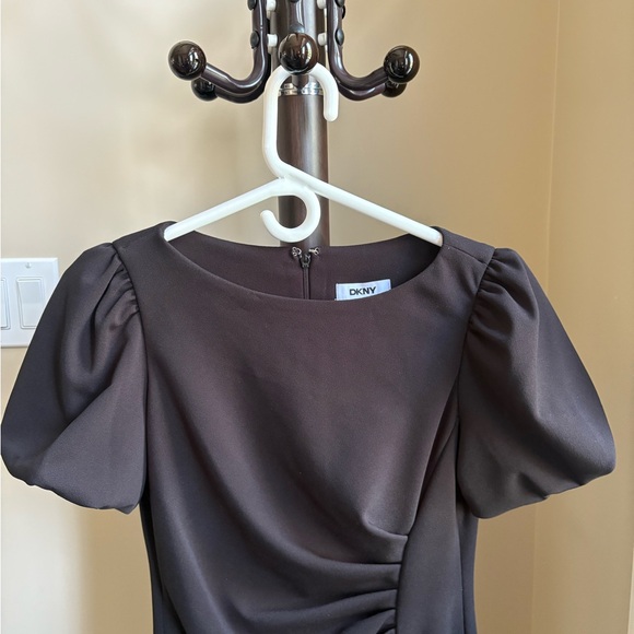 DKNY Black Asymmetrical Ruched Cocktail Dress - Picture 6 of 12